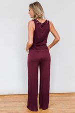 Wine Split Neck Romper