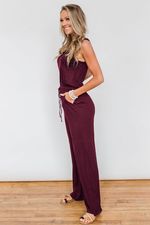 Wine Split Neck Romper