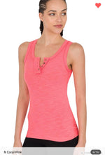 Zenana Ribbed Tank w/ Button Detail