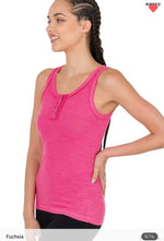 Zenana Ribbed Tank w/ Button Detail