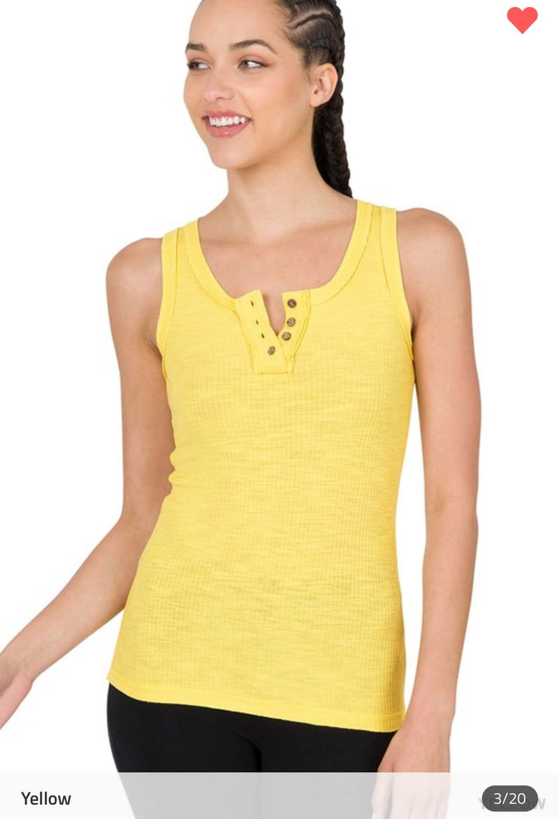 Zenana Ribbed Tank w/ Button Detail