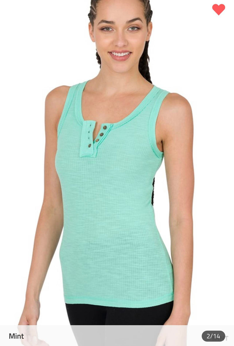 Zenana Ribbed Tank w/ Button Detail