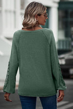 Green Crochet Lace Balloon Sleeve Top