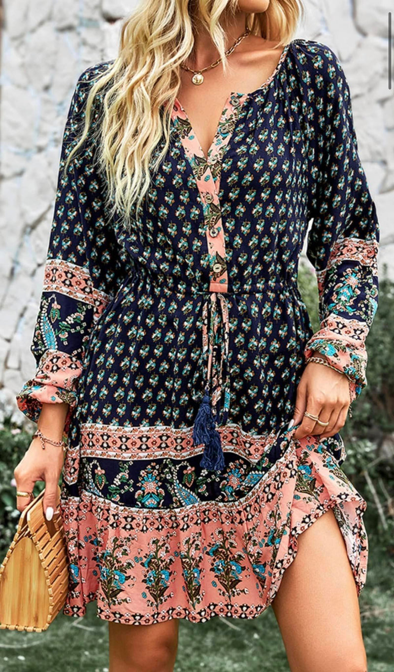 Boho Lantern Sleeve Dress