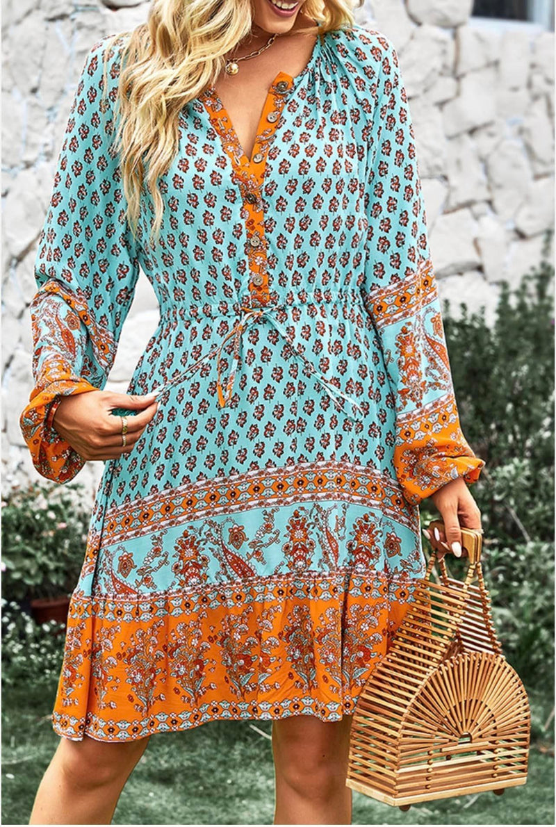 Boho Lantern Sleeve Dress