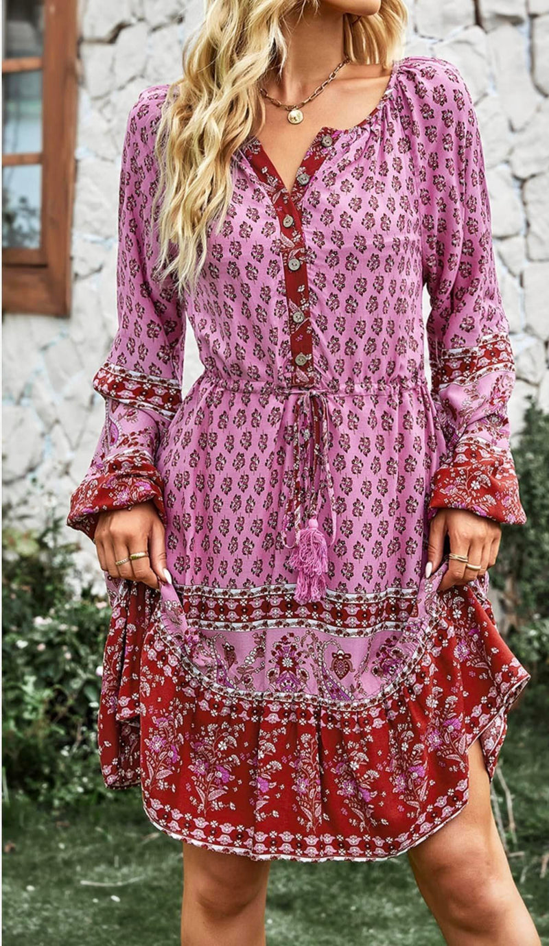 Boho Lantern Sleeve Dress