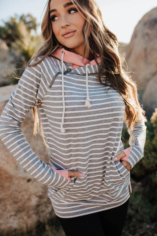 Striped Double Hooded Hoodie