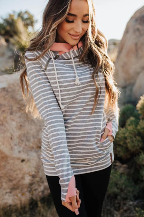 Striped Double Hooded Hoodie