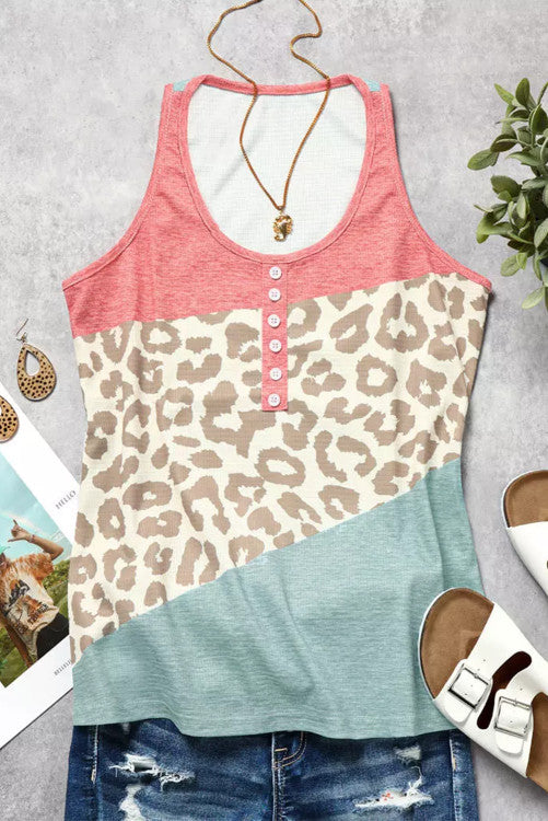 Colorblock Rib Leopard Tank