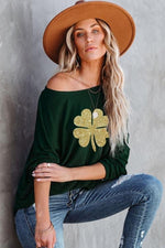 Boat Neck Glittered Clover  top