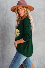 Boat Neck Glittered Clover  top