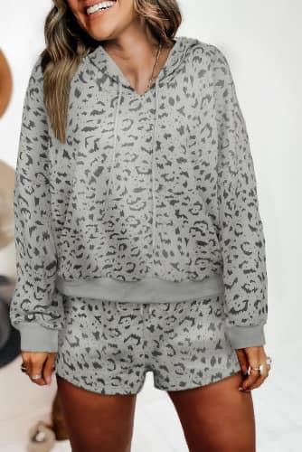 Leopard hooded shirt set