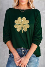 Boat Neck Glittered Clover  top