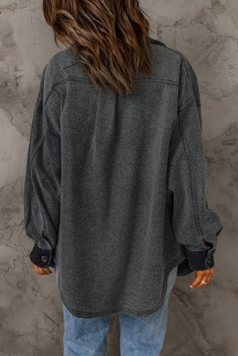 Grey contrast trim Fleece Shacket