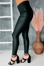 Floral Lace Patterned Faux Leather Leggings