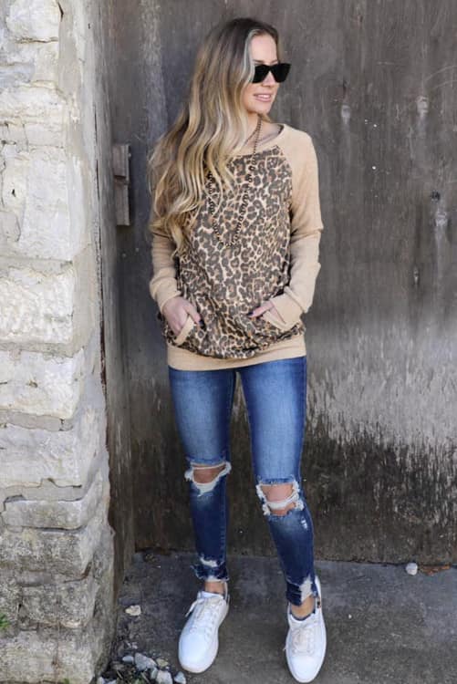 Kangaroo Pocket Leopard Pullover