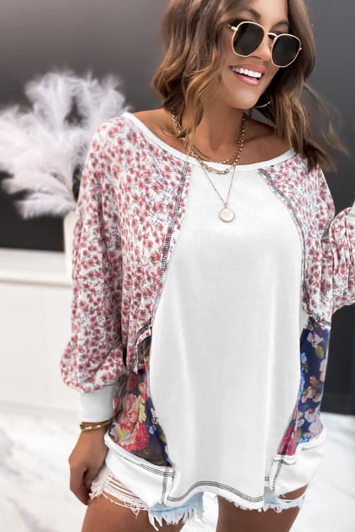 Floral Print Patchwork Top