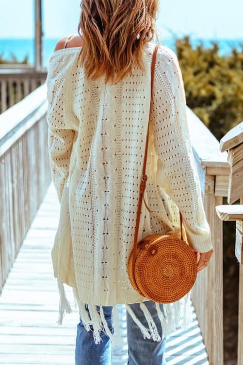 OSFM Lightweight Fringed Cardigan