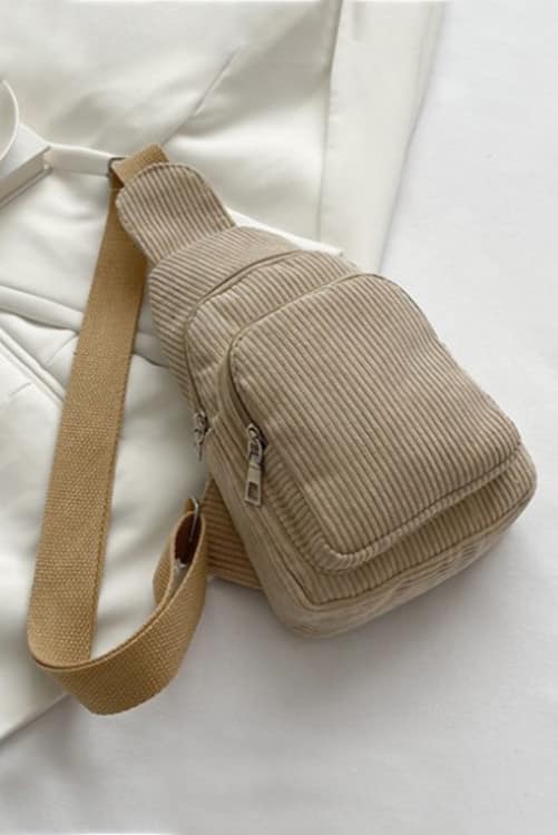 Beige Corduroy Double Zip Sling