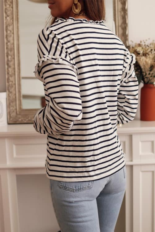 Striped Long Sleeve with Gold snap and ruffle details