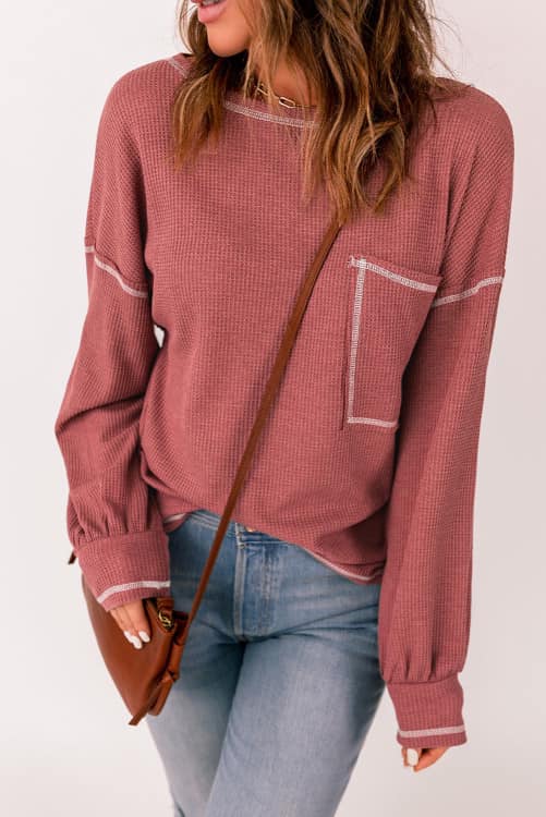 Waffle Knit Pocket Long Sleeve Tee