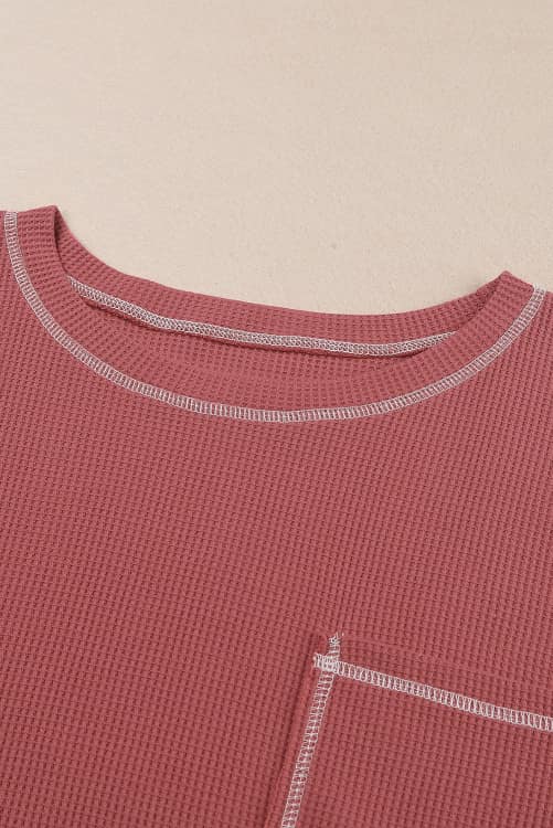 Waffle Knit Pocket Long Sleeve Tee